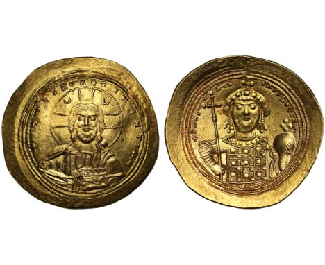 Byzantine Empire, Constantine IX (A.D. 1042-1055), gold Histamenon, mint of Constantinople, +IhS XIS REX REGNANTInM, facing b