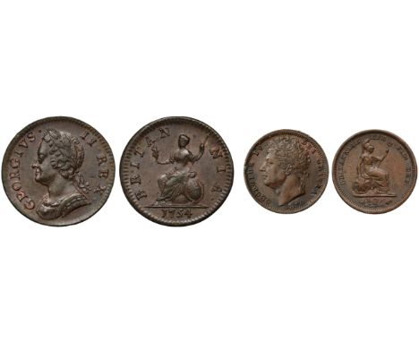 † George II (1727-60), copper Farthing, 1754, laureate and cuirassed bust left, legend and toothed border surrounding, GEORGI