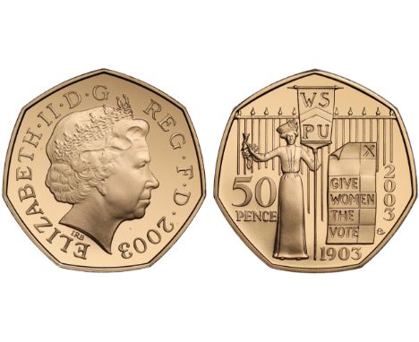 g Elizabeth II (1952 -), gold proof Fifty-Pence, 2003, struck in 22 carat gold for the 100th Anniversary of the Suffragette M