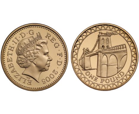 g Elizabeth II (1952 -), gold proof One Pound Coin, 2005, struck in 22 carat gold, crowned bust right, IRB below for designer