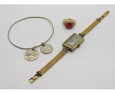 Genex watch with 9ct Rolex Watch Co Ltd case, Glasgow 1929 import marks, with associated French gold plated bracelet, togethe