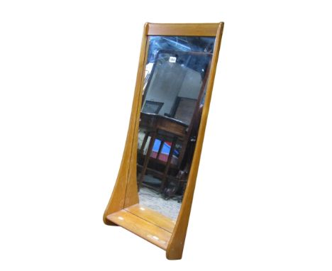 Attributed to Pedersen and Hansen, a teak framed wall mirror with integral shelf, 107 cm x 40 cm