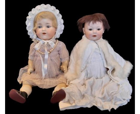Two early 20th century bisque head German baby dolls by Armand Marseille both with 5 piece composition body, closing eyes, op