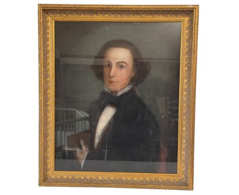 British School, Late 19th-early 20th century - Portrait of a gentleman holding a book, pastel, 91 x 78 cm, glazed and framed