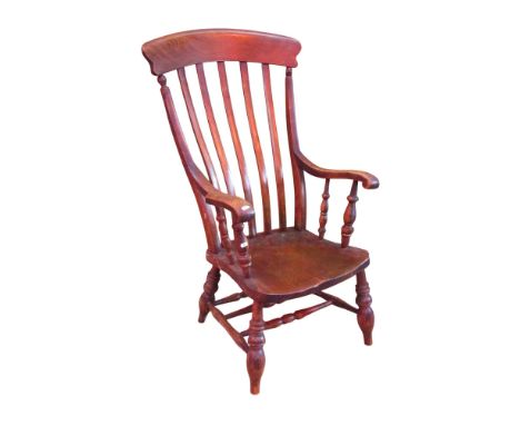 A late 19th century Windsor stained elm and beechwood lathe back armchair together with a Lloyd loom chair with overpainted f