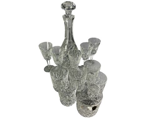 A Waterford decanter (24cm high plus stopper) together with 6 tumblers and 5 sherry glasses 