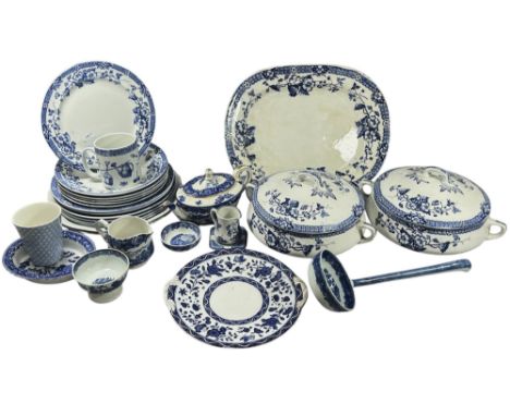 A Victorian blue and white part dinner service in the Rosa pattern, for six