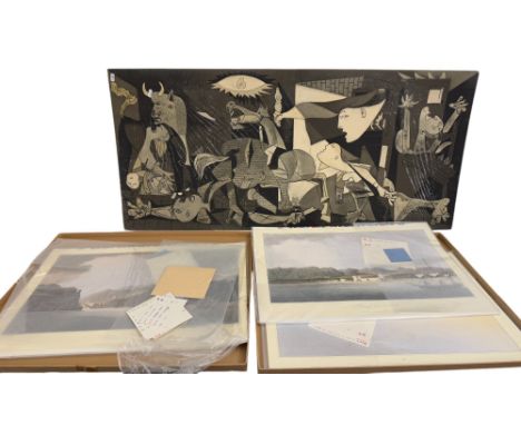 A large quantity of vintage reproduction prints of paintings, to include: a print mounted on masonite after Picasso's Guernic