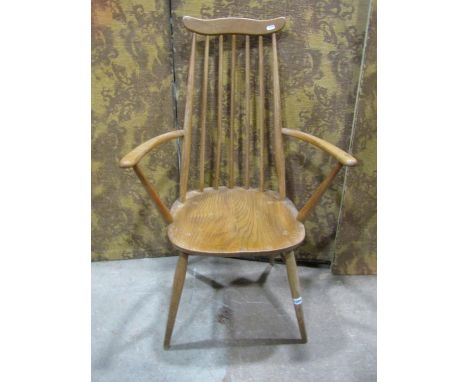 A vintage Ercol Goldsmith light elm and beechwood open armchair 