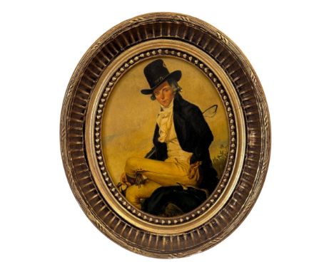 After Jacques-Louis David (1748-1825) - 'Portrait of Pierre Seriziat' (19th century) - oil on oval metal, unsigned, 20 x 25 c
