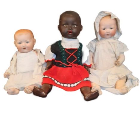 Three bisque head baby dolls comprising a 1920's Dream Baby doll mould 351 height 57cm and  a baby doll mould 352 with closin