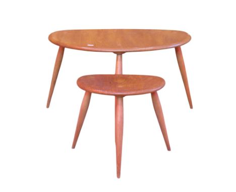 A light Ercol nest of two pebble occasional tables 