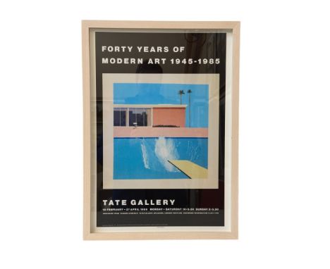 A David Hockney Tate Gallery exhibition poster - 'Forty Years of Modern Art 1945-1985' depicting 'A Bigger Splash', 58 x 40 c