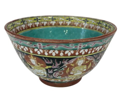 A Sino-Thai Buddhist 'Bencharong' bowl, late Daoguang period, black-ground with enamel decorations (Chinese for the Thai mark