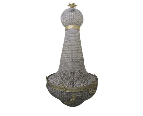 A ballroom size chandelier or circular form in a cast brass frame, 215cm high x 110cm diameter approx