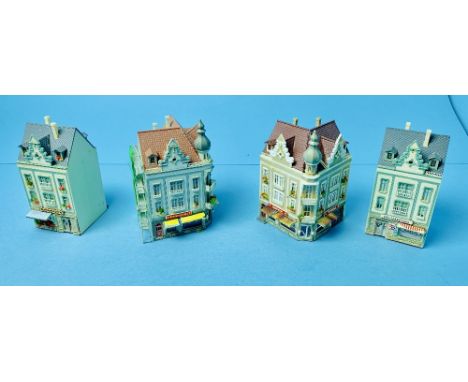 4x HO Scale Plastic Kit Built Hi Street Shop / Apartment Buildings