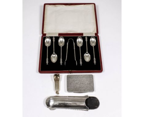 An early 20th Century Continental silver rectangular card case, the top and base with machine engraved leaf and scroll design