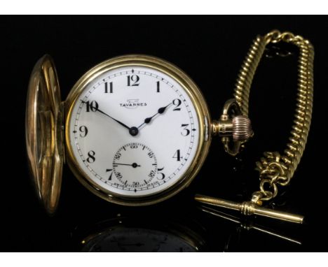 An Edward VIII  gentleman's Tavannes 9ct gold half hunting cased keyless lever pocket watch, the white enamelled dial with Ro