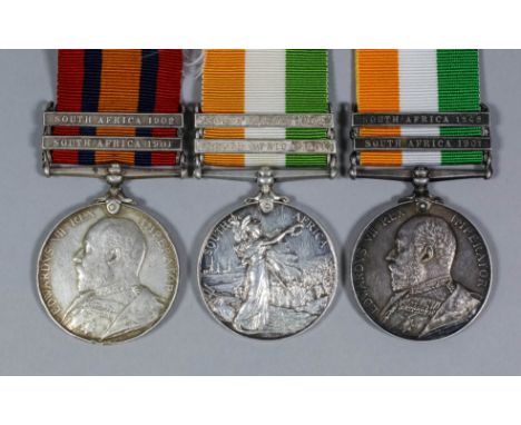 Three Edward VII Kings South Africa Medals, each bearing South Africa 1901 and 1902 clasps, Army Issue