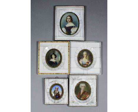 20th Century French school - Miniature portrait of a woman after an 18th Century original, oval 2.375ins x 1.875ins, in "Pian