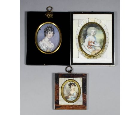 Late 19th Century Continental School - Miniature shoulder-length portrait of a young girl, oval 3.25ins x 2.5ins, annotated i