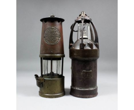 A brass miner's "Patent Utility Lamp Type A.1" by The Protector Lamp & Lighting Company Ltd, Eccles, Manchester, 10.5ins high