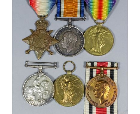 Two groups of  three George V First World War medals comprising, 1914-15 Star, British War Medal, and Victory Medal to "Priva