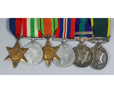 A group of six George VI Second World War medals comprising, 1939-45 Star, 1939-45 Defence Medal, Italy Star, 1939-45 War Med