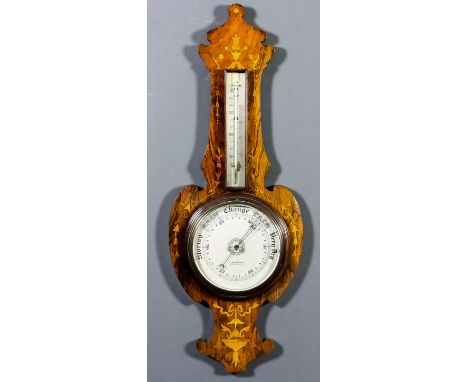 A late Victorian rosewood cased aneroid barometer and thermometer retailed by Clark & Robinson of Littlehampton, the baromete