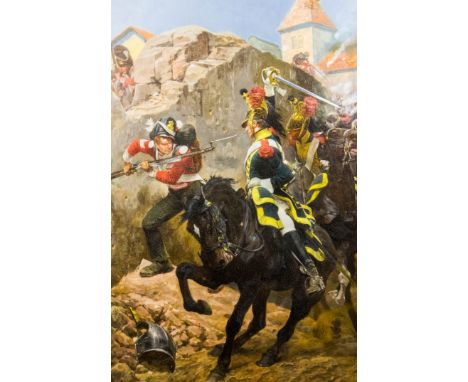 Richard Caton Woodville (1856-1927) - Oil painting - "The Defence of Hougoumont", showing a British Guardsman defending the C
