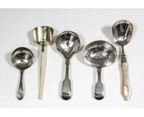 Three George III silver caddy spoons - with plain circular bowl and bead mounts to handle, by George Smith & William Fearn, L