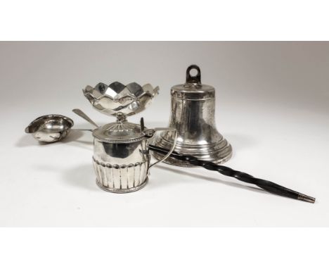 A George V silver bell pattern inkwell with simulated tortoise-shell base, 5ins high, maker's mark rubbed, Birmingham 1935 an