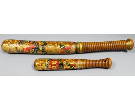 A William IV turned boxwood truncheon painted with the royal coat of arms supported by a lion and a unicorn over a royal ciph