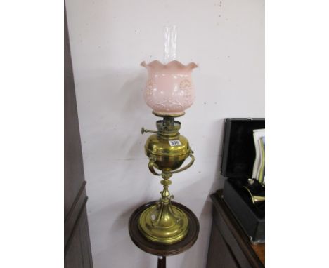 Arts & Crafts brass oil lamp with shade