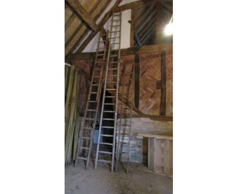 Old wooden fruit ladder, extending wooden ladder & 1 other