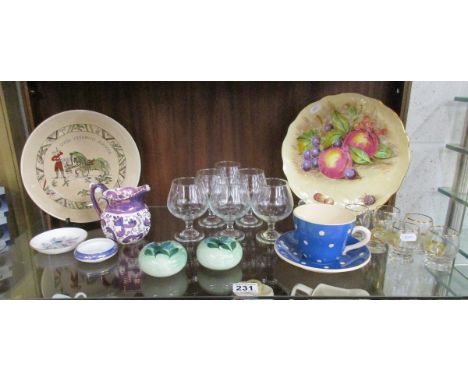 Shelf of glass and china to include Ainsley, Wedgwood & Royal Worcester