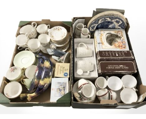 A quantity of Duchess and Royal Stafford tea china, Wedgwood items, Royal Doulton Bunnykins items, two Maling storm pattern g