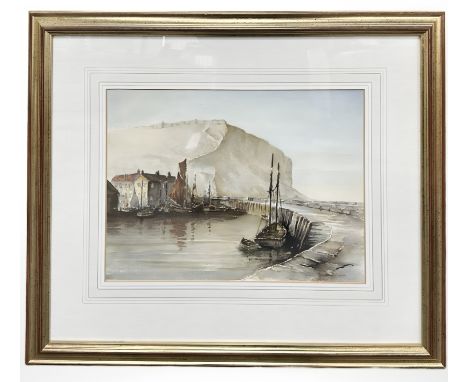 * Wilkinson (20th century) Fishing boats in a harbour, watercolour, indistinctly signed, 27cm by 36cm. 