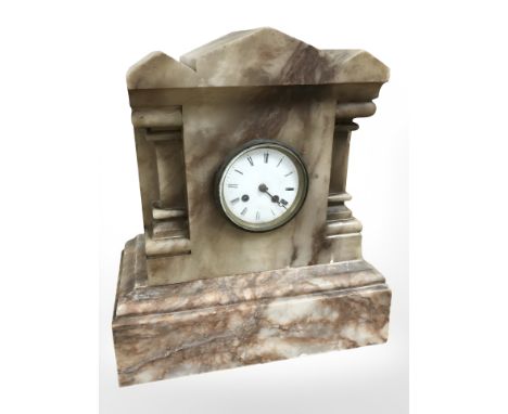 A Victorian Alabaster eight day mantle clock, height 39 cm.