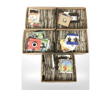 A large quantity of vinyl 45 singles including Depeche Mode, Michael Jackson, The Proclaimers, Kate Bush, David Bowie, U2 and