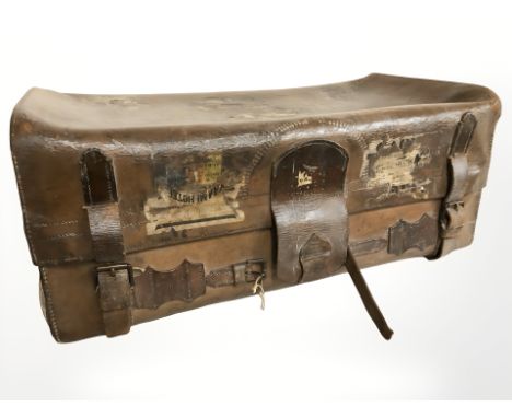 An early 20th century brown leather trunk labelled 'WM. Insall & Sons, Manufacturers, Bristol', width 77 cm.