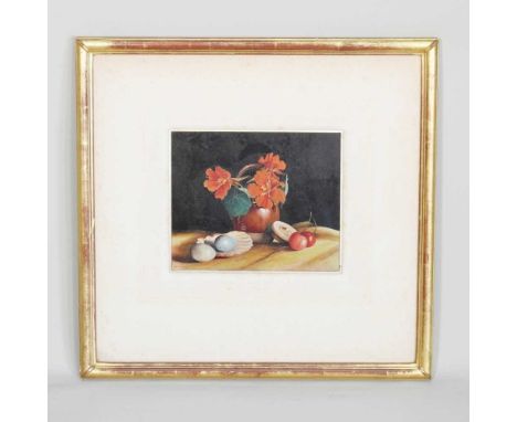 Edward Julius Detmold, 1883-1957, Still Life, signed watercolour, 17 x 21cm, Label for The Museum Galleries, 53 Short's Garde