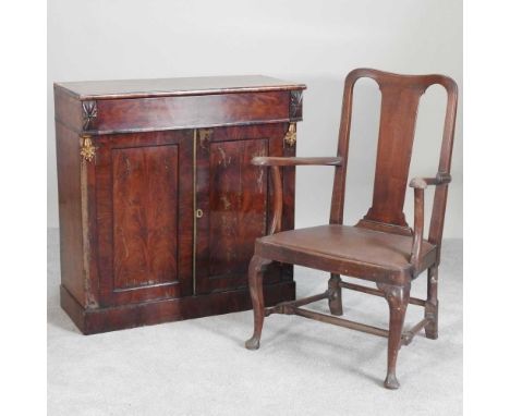 A 19th century mahogany chiffonier, 93cm wide, together with a George III mahogany elbow chair (2)93w x 41d x 93h cm