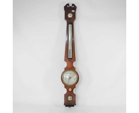An unusual 19th century rosewood cased four dial wheel barometer, having a five inch silvered dial, signed Plillips, London t