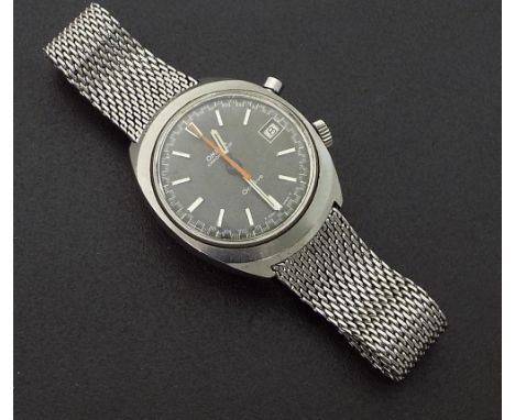 Omega Chronostop Geneve stainless steel gentleman's bracelet watch, circa 1969, the circular grey dial with red centre second