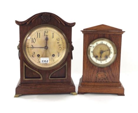 Mahogany ting-tang bracket clock with W &amp; H movement, the 6.5" convex brass dial within a wavy arched stepped case with l