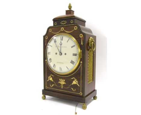 Good English rosewood double fusee bracket clock, the movement with pull repeat and signed Conliff, Liverpool on the front pl