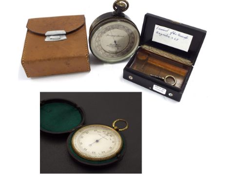 Brass pocket compensated surveying aneroid barometer, the 2.75" silvered dial signed Elliott Bros, 101 St Martin's Lane, Lond