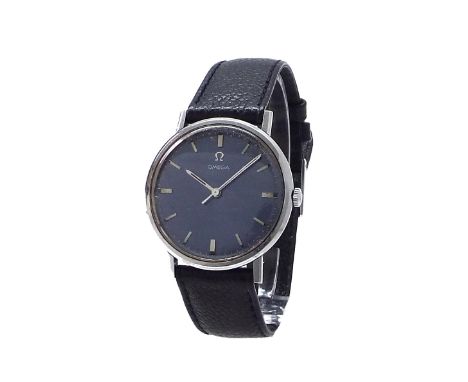 Omega stainless steel gentleman's wristwatch, circa 1967, the blue metallic dial with baton markers and centre seconds, cal. 