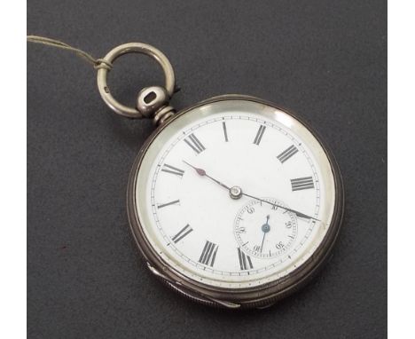 Silver lever pocket watch, London 1877, engine turned case, 48mm